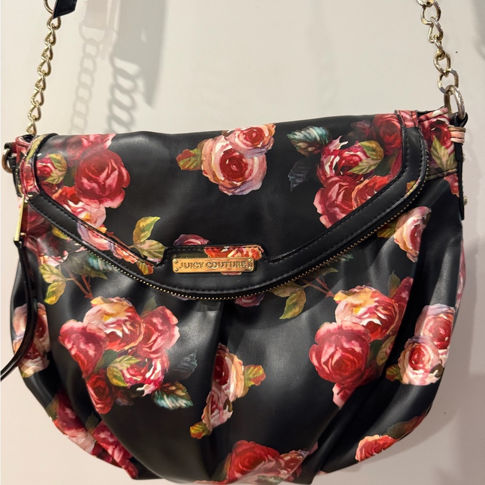 Juicy Couture Black and Red Floral Shoulder Bag